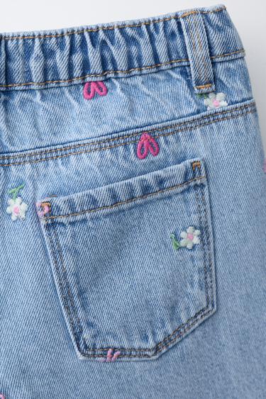 EMBROIDERED CULOTTE JEANS - Blue by Zara - Image 3