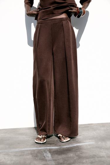 PANTALON INTERLOCK EFFET DÉLAVÉ - Marron foncé de Zara - Image 1