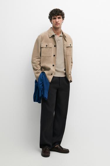 Zara Suede leather overshirt - Beige - Image 0