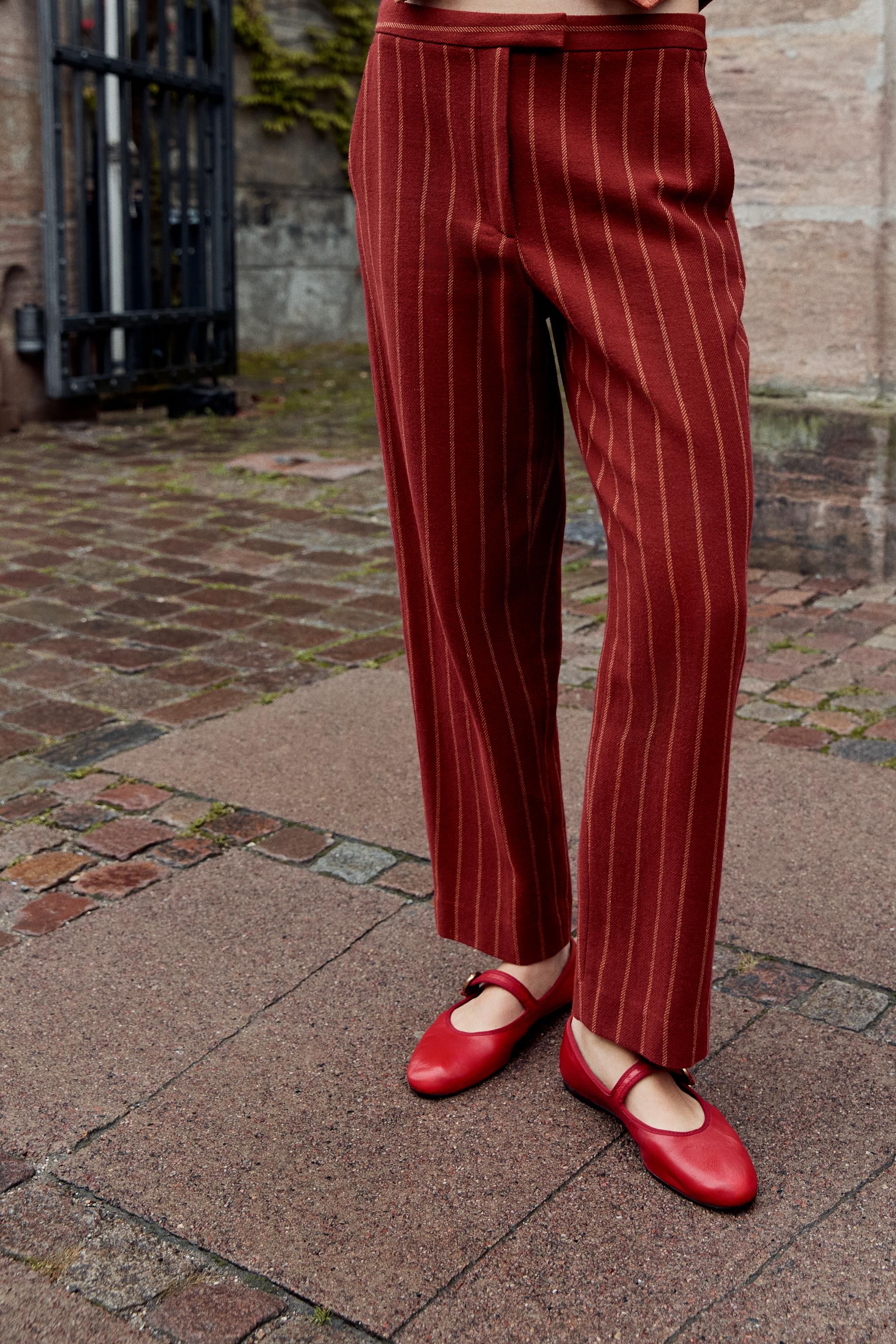 Zara ÇİZGİLİ STRAIGHT FIT PANTOLON görsel 4