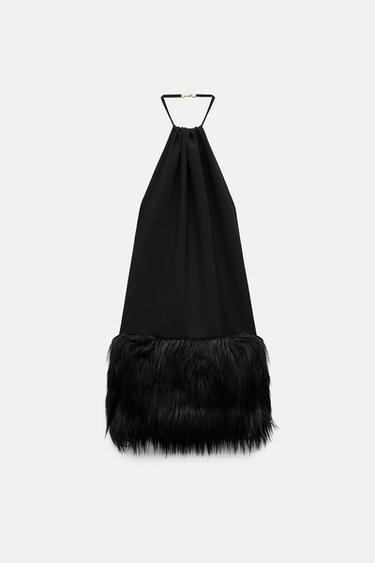 LIMITED EDITION FAUX FUR TRIM DRESS - Black by Zara