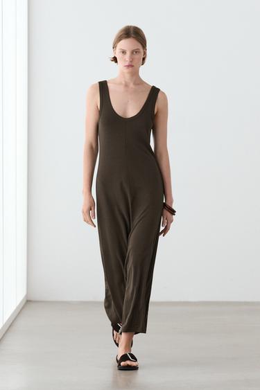 Zara Midi dress with central seam detail - Khaki - Image 0