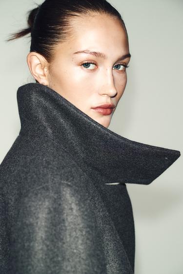 SHORT COAT WITH HIGH COLLAR - Grey marl by Zara