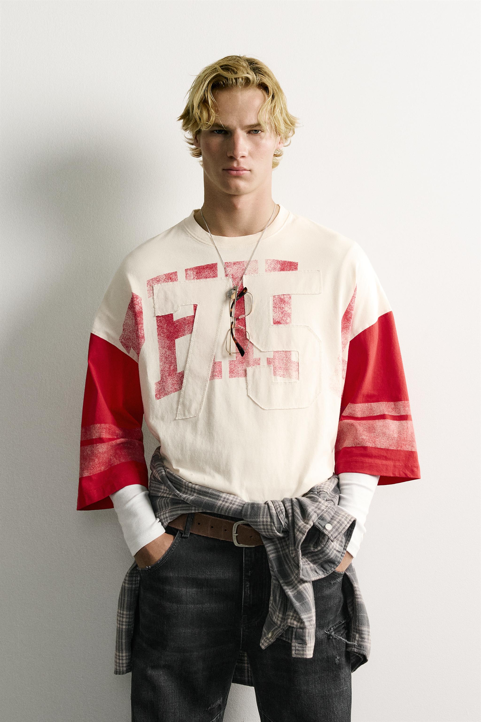 VINTAGE WASHED EFFECT PATCH BOXY FIT T-SHIRT — Red