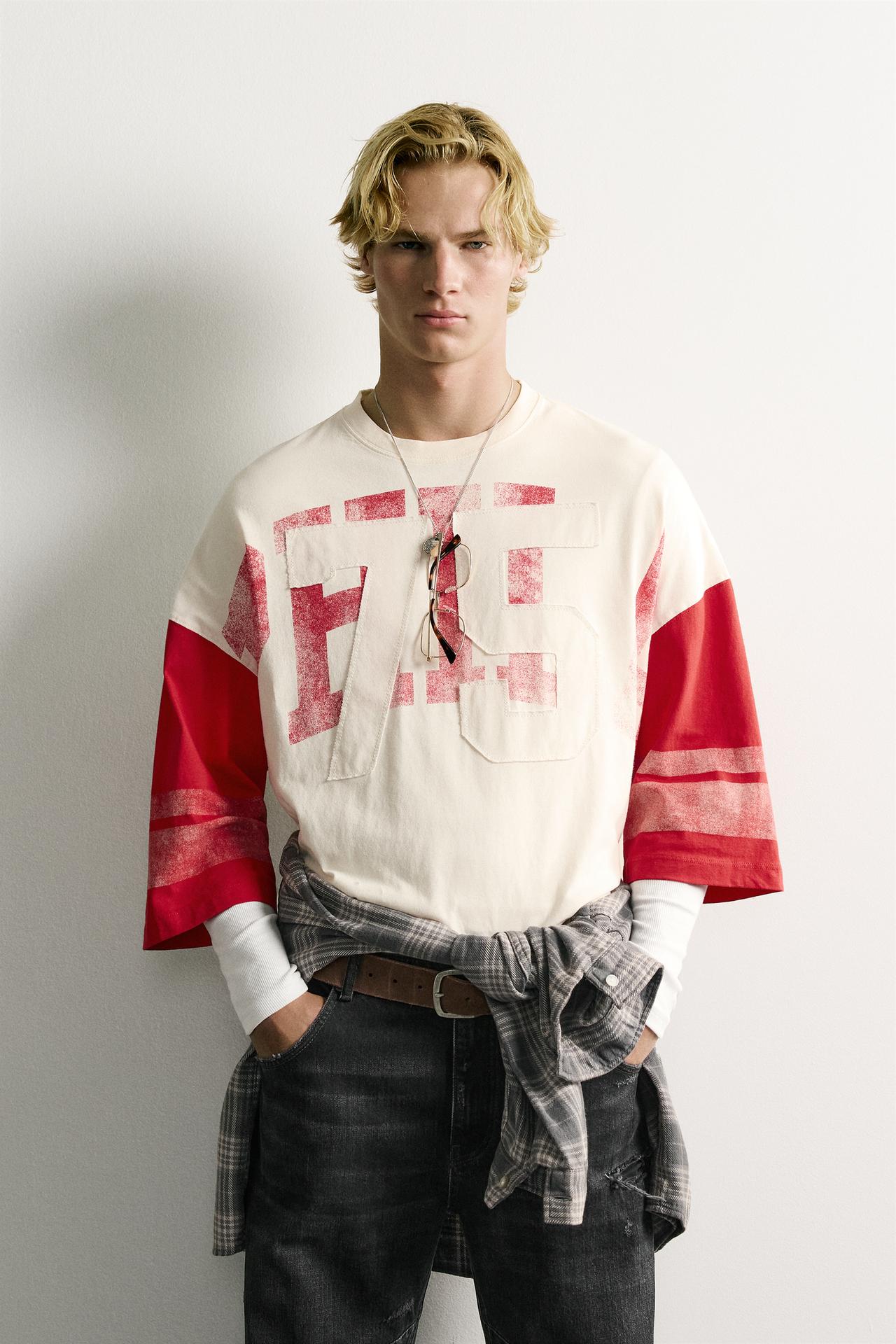 VINTAGE WASHED EFFECT PATCH BOXY FIT T-SHIRT — Red