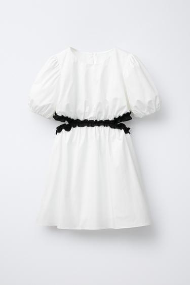 Zara COLD SHOULDER RUFFLED DRESS - Oyster-white