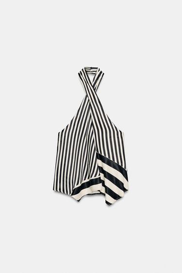 توب HALTER مخطط - أبيض / أسود الخاص بـ Zara