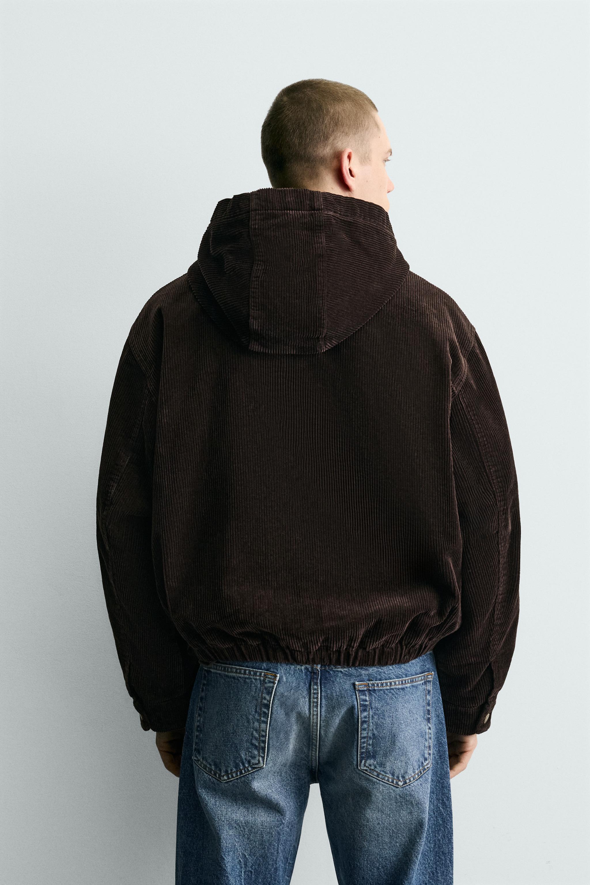 BLOUSON EN VELOURS CÔTELÉ À CAPUCHE ET BRANDEBOURGS