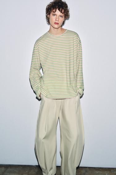 CAMISETA ALGODÓN E LIÑO RAIAS - Menta de Zara