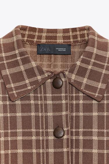 VESTE EN MAILLE À CARREAUX - Marron / Écru de Zara - Image 8