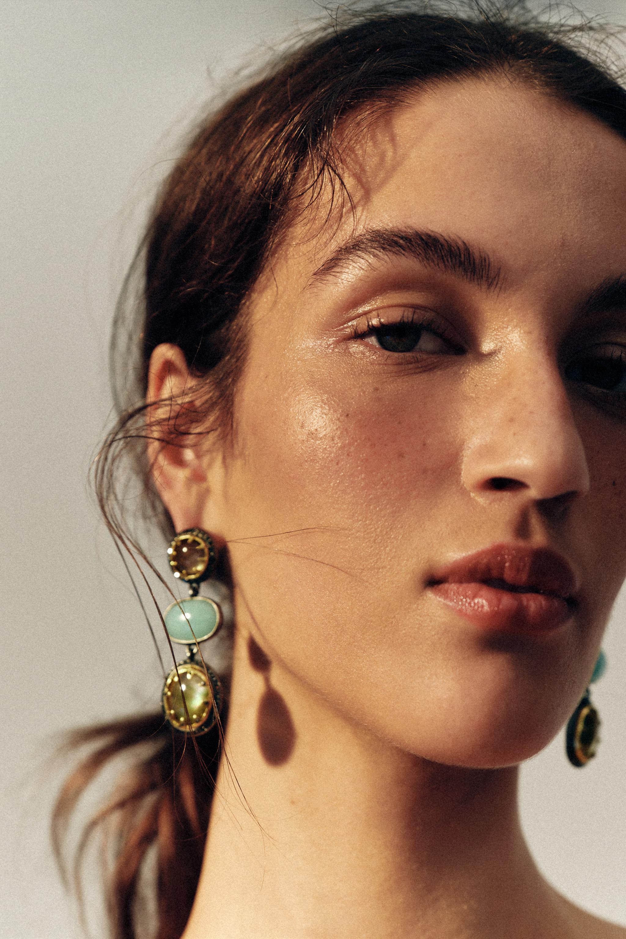 TRIPLE STONE AND RHINESTONE EARRINGS