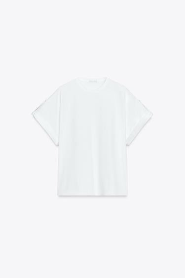 BUTTON TAB T-SHIRT - White by Zara