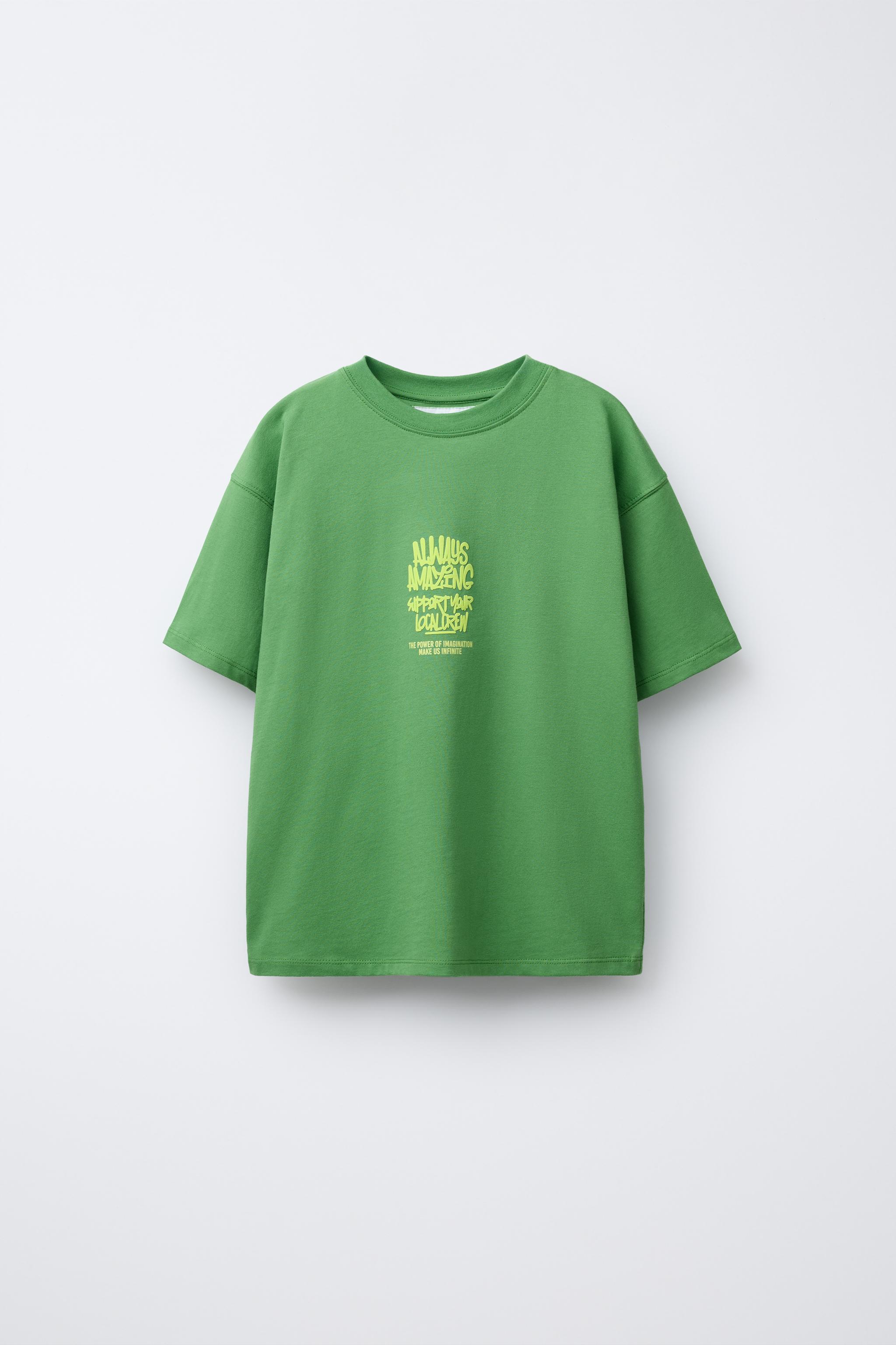 RAISED TEXT T-SHIRT - GREEN | ZARA United States RAISED TEXT T-SHIRT - GREEN | ZARA United States