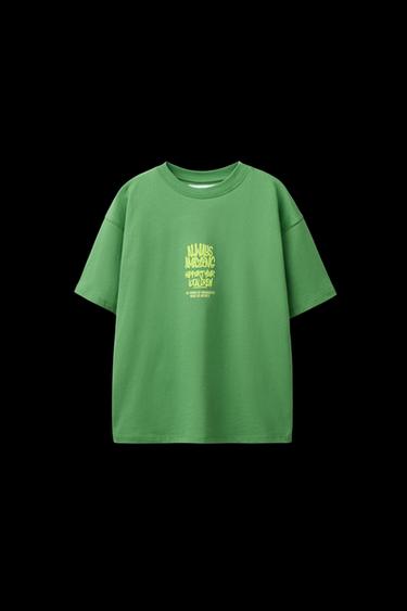 T-SHIRT WITH RAISED SLOGAN - GREEN by Zara - Image 0
