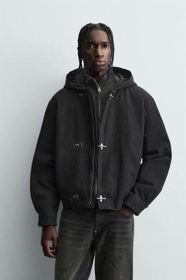 VESTE À CAPUCHE ET BRANDEBOURGS - Noir de Zara - Image 1