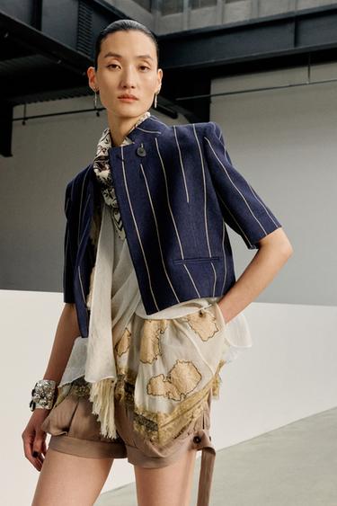 Zara ZW COLLECTION 飄逸打褶短褲 - 暗灰褐色