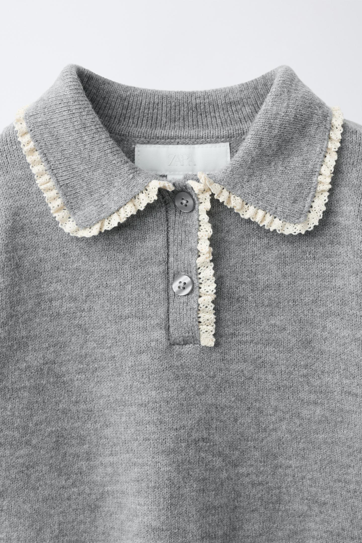 Детский свитер Zara Lace Collar Knit, цвет: Серый — фото 3