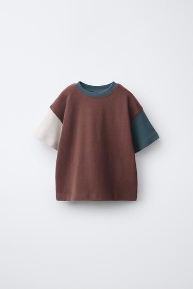 T-SHIRT COLOR BLOCK HEAVY SOFT - Bordeaux de Zara