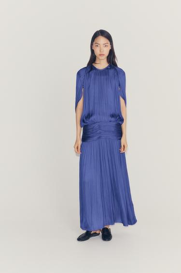 VESTIDO DRAPEADO FAIXA ZW COLLECTION - Azul eléctrico de Zara