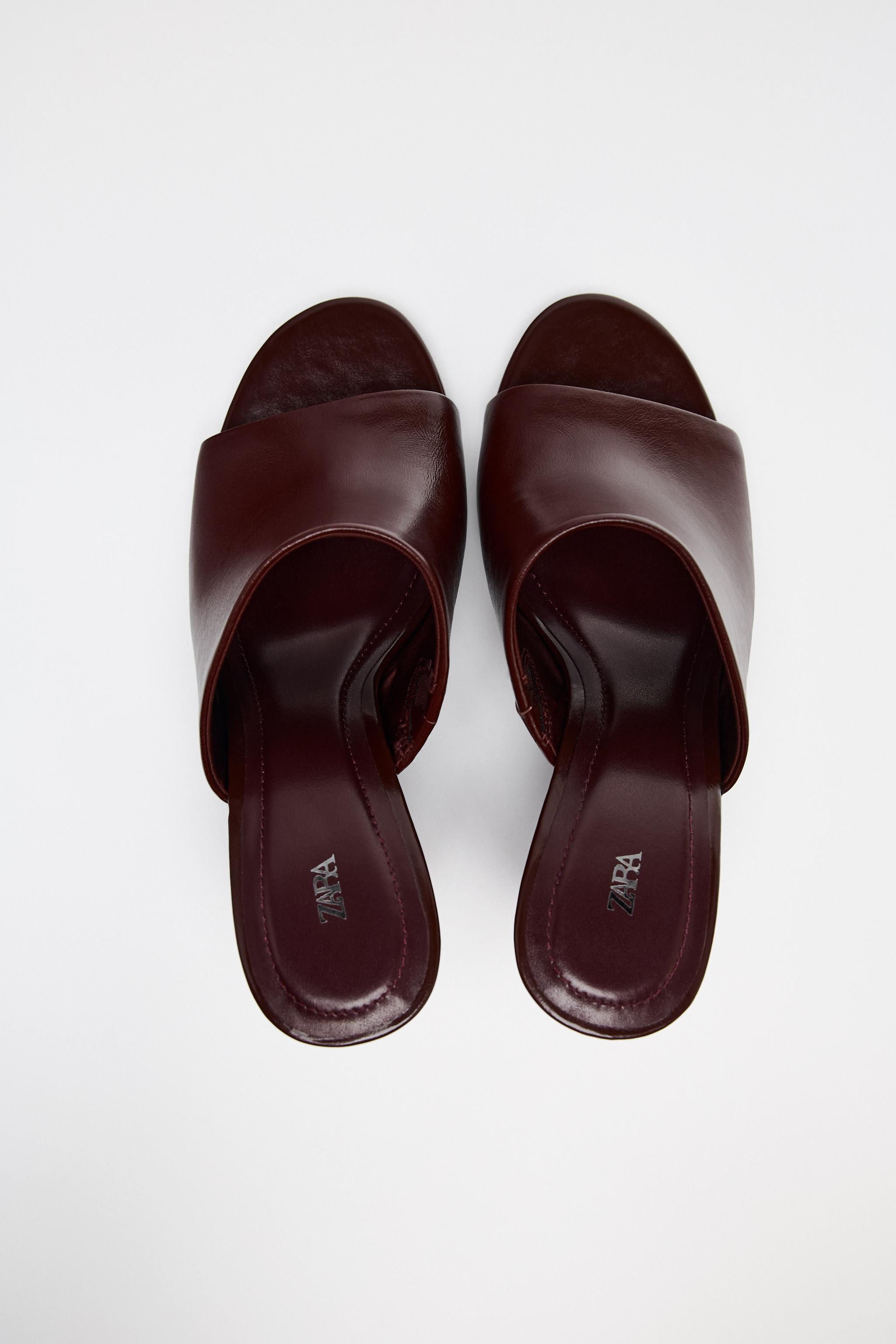 【ZARA】レザーウェッジサンダル | 1304/510/022 レザーウェッジサンダル - ボルドー | ZARA Japan / 日本