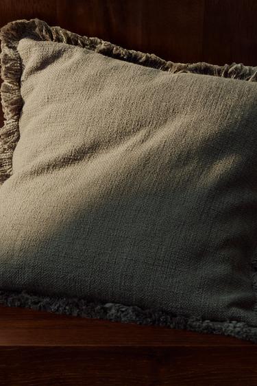 STRIPED FRINGE THROW PILLOW COVER — Blue gray 1