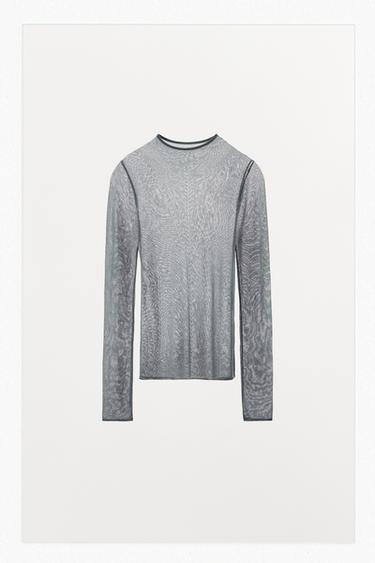 T-SHIRT MET AJOUR VAN VISCOSEMIX - Grijs van Zara