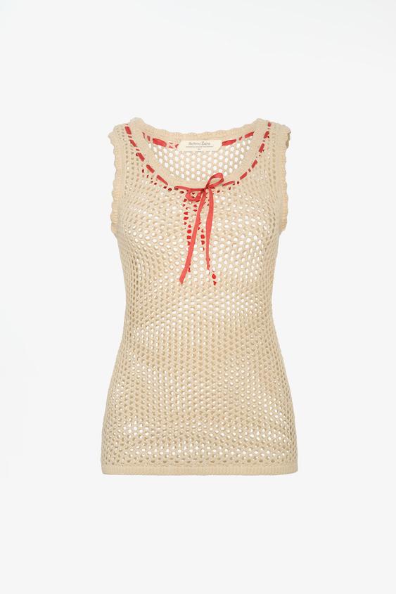 Zara LIMITED EDITION BOW KNIT TANK TOP - Ecru - Image 0