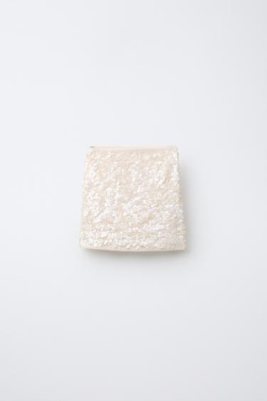 Zara SEQUIN SKIRT - Pearl / Beige
