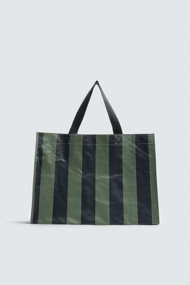 STRIPED TOTE BAG WITH POUCH - Blue green by Zara