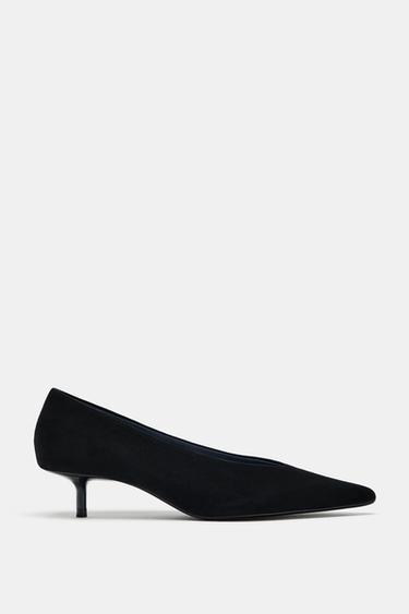 SUEDE KITTEN HEEL SHOES - Black by Zara