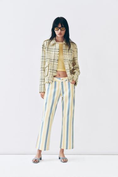 Zara 低腰直筒九分條紋牛仔褲 - 條紋