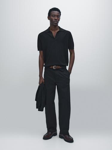 Zara Knit V-neck polo shirt - Black
