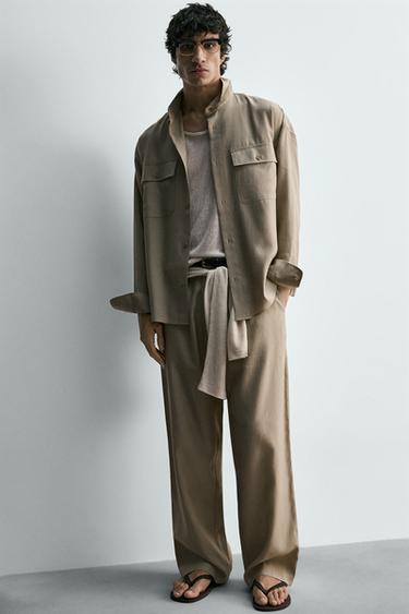 PANTALON FLUIDE À PLIS - Vert olive de Zara - Image 5