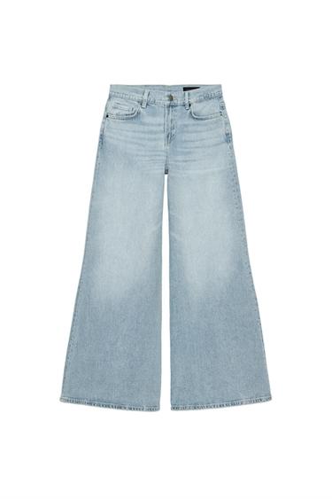 Zara ZW COLLECTION MAXI WIDE LEG LOW RISE JEANS - Blue