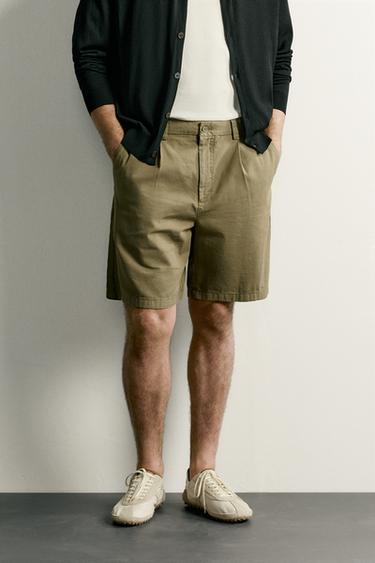 REGULAR FIT PLEATED BERMUDA SHORTS - Beige by Zara