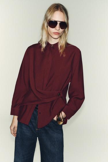 GOLD BUTTON WRAP SHIRT - Burgundy by Zara
