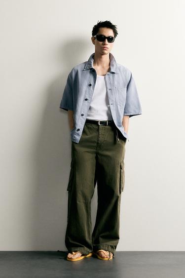ÁO KHOÁC DÁNG SƠ MI VẢI COTTON - LINEN BẠC MÀU - Màu xanh da trời từ Zara