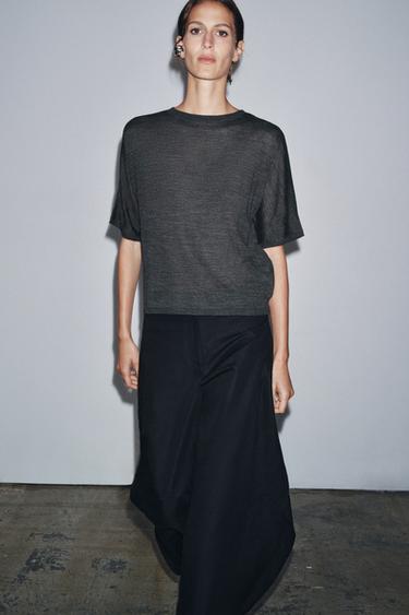 TOP EN MAILLE MANCHES COURTES AVEC LAINE - Gris chiné de Zara - Image 3