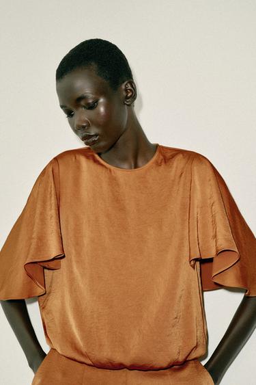 CAMISA FLUIDA MANGA VOLANTE - Naranja quemado de Zara