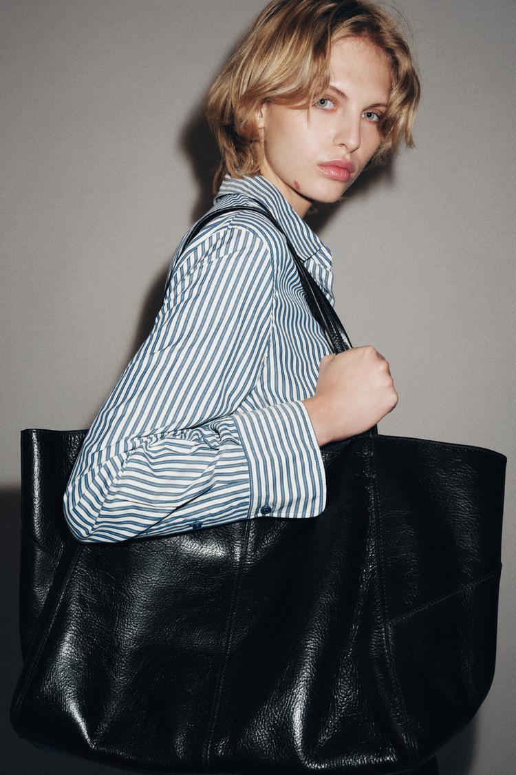 BOLSO PIEL MAXI SHOPPER Azul Marino ZARA España