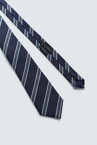 CRAVATE 100% SOIE À RAYURES - Bleu marine de Zara - Image 4