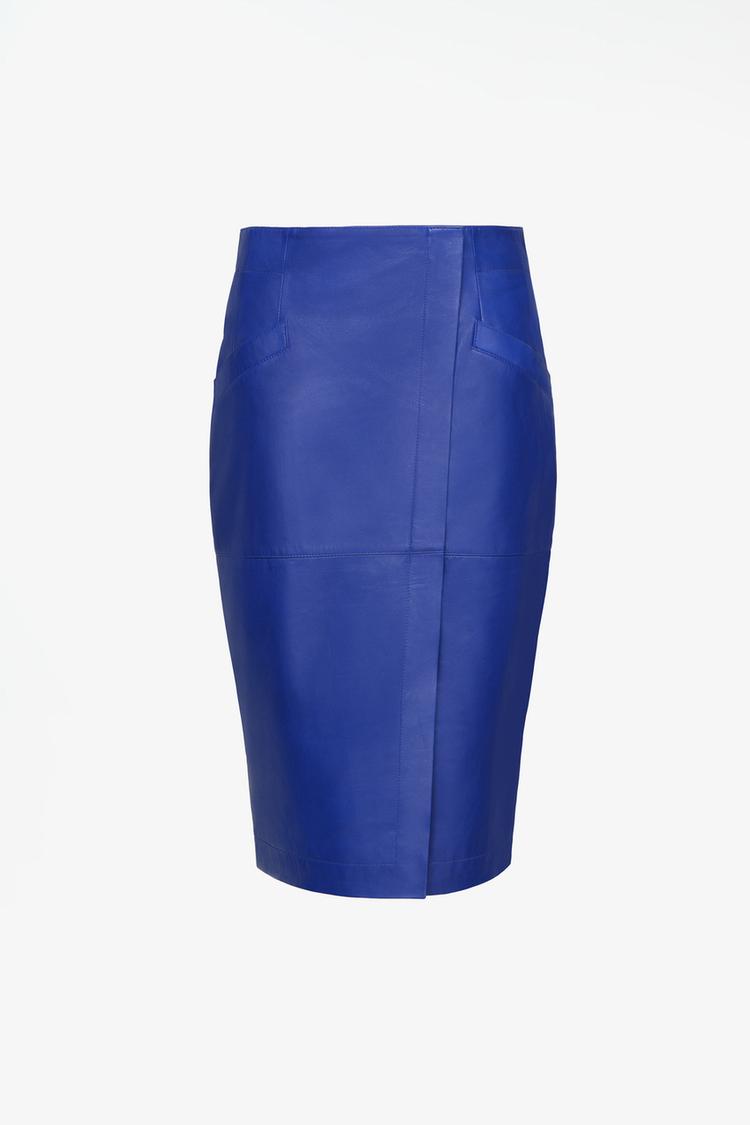 LIMITED EDITION 100% LEATHER MIDI SKIRT — Bluish