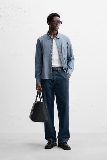 DENIM SHIRT WITH POCKET - Mid-blue by Zara - Image 0