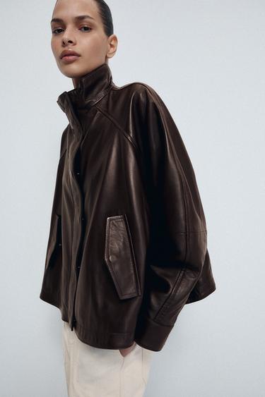 CHAQUETA BOMBER PIEL 100% ZW COLLECTION - Marrón de Zara