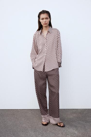 PRINTED SATIN SHIRT - Ecru / Red by Zara - Image 0