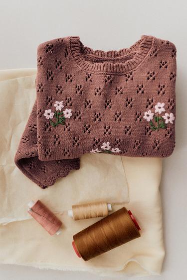 CUTWORK KNIT SWEATER WITH EMBROIDERY - Pink / Mauve by Zara