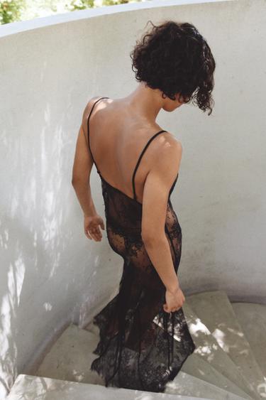 ROBE À BRETELLES EN DENTELLE - Noir de Zara - Image 3
