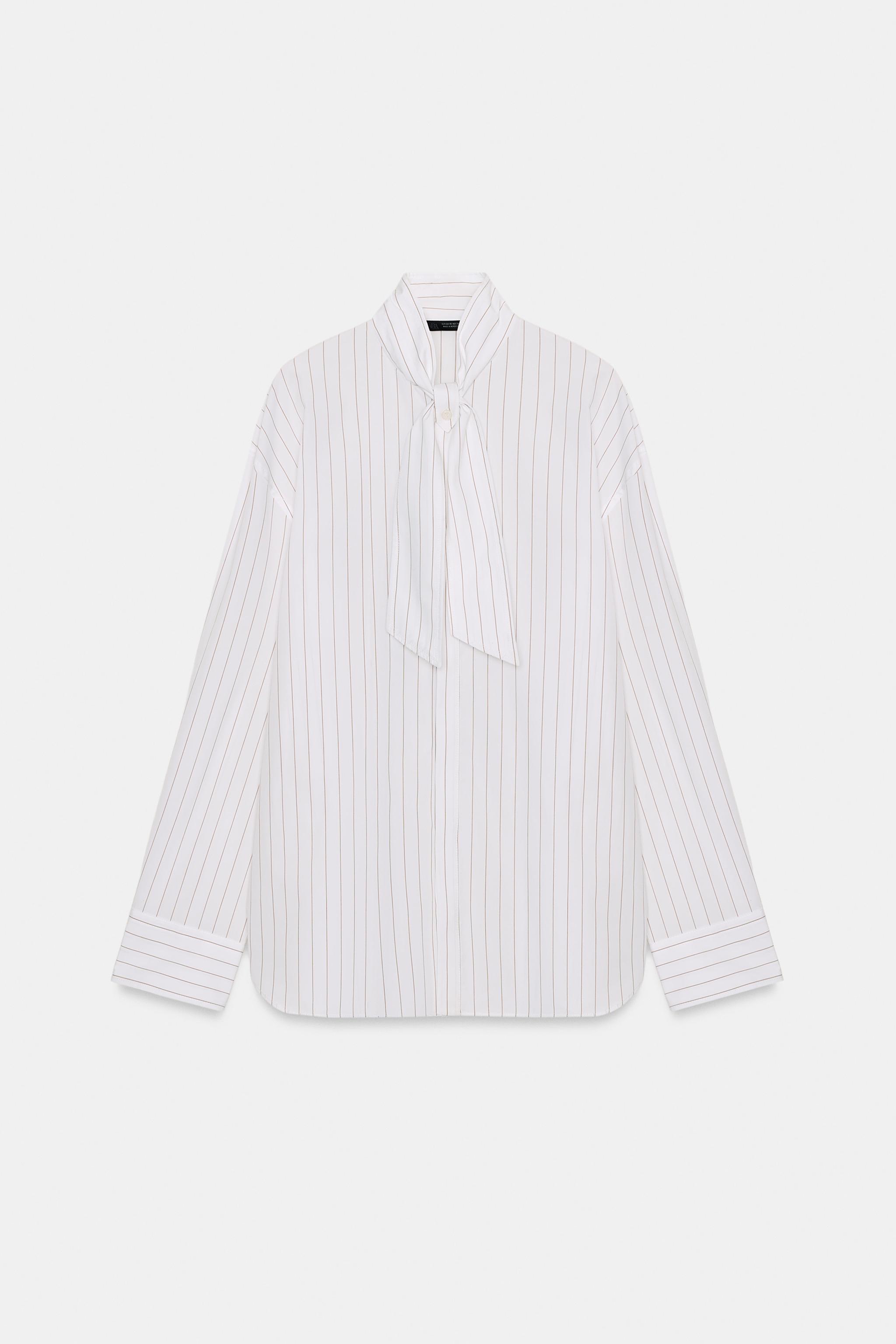 CHEMISE EN POPELINE À RAYURES AVEC FOULARD