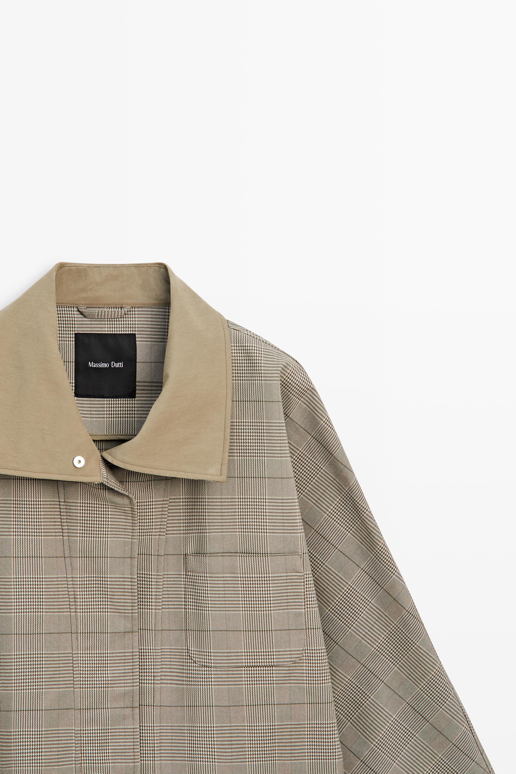 Cotton blend plaid high neck jacket