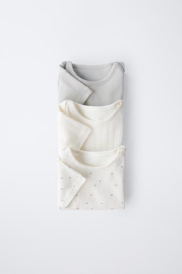 Zara THREE-PACK OF SHORT SLEEVE BODYSUITS WITH TWIGS - Ecru